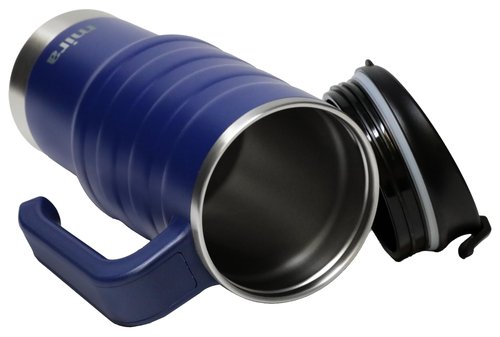 MIRA 24 oz Insulated Travel Mug - Stainless Steel Coffee Cup with Spill-Proof Flip Lid & Handle - Hot/Cold Car Tumbler - Marine