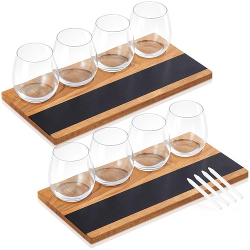 Marsui Wine Flight Tasting Set, Includes Wooden Whiskey Flight Board, Glasses, 2 Soapstone Chalks for Beer, Cocktails, Coffee, Wine Tasting Party Supplies, Brunch, Wedding Gift (10 Pcs)