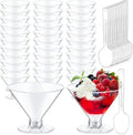 Yinkin 200 Cups and 200 Spoons Plastic Martini Glasses Disposable Cocktail Glasses Mini Martini Plastic Cups Dessert PVC Shot Unbreakable with Spoons for Weddings Party Wine Food (Clear,5 oz)