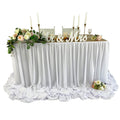 Pooling and Floating Chiffon Table Skirt with extra length, 6FT 9FT 14FT Sheer Tablecloth, Baby Shower, Birthdays Party, Main Cake Table Decoration, Wdding Table Skirt (White, 14FT)
