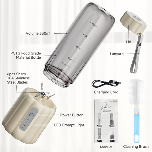 COKUNST 17Oz Portable Blender with 6 Blades, USB-C Rechargeable Personal Smoothie Maker for Shakes & Juices, Compact Mini Mixer for Home, Office & Travel