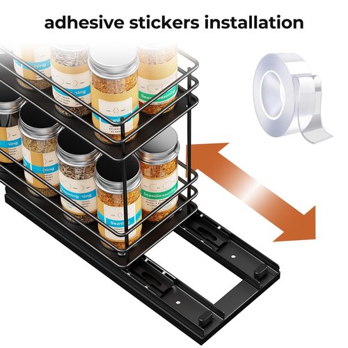 Mystozer Pull Out Spice Rack Organizer for Cabinet, Slide Out Spice Racks, Easy to Install, 4.33" Wx10.43 Dx8.66 H, 1 Drawer 2 Tiers(Black)