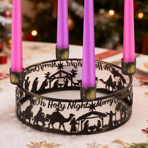 Blulu Advent Wreath Candle Holder - Rustic Nativity Scene Metal Jesus Centerpiece for Christmas Decor