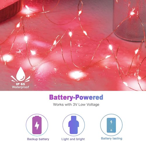 Brightown LED Fairy Lights - Waterproof Red 12 Pack | 7 Feet, 20 LEDs, Battery Operated, Flexible Wire