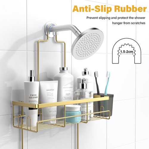 AKTECKE Shower Caddy - Rustproof Hanging Bathroom Organizer for Shampoo & Soap | No-Drill Design in Gold