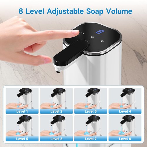 CATIRE Upgraded Larger Capacity Automatic Dish Soap Dispenser Touchless, 17.6oz Liquid Hand Soap Dispenser for Bathroom Kitchen, Rechargeable 2000mAh, 8 Adjustable Levels, Wall Mount & Countertop