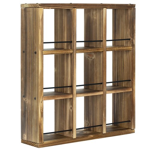 MyGift Wall Mounted Coffee Mug Display Rack – Rustic Burnt Wood Shadow Box Shelf for Collectible Travel Mugs, Cup Holder Storage for Kitchen, Office, or Coffee Bar Décor