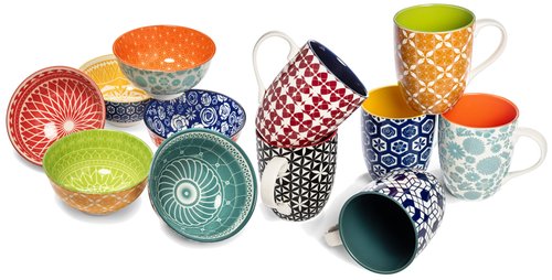 Annovero Mugs, Dessert Bowls | Kitchen Serving Dishes | Microwave Oven Safe | Colorful Porcelain Dinnerware