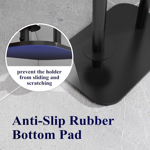 Kitsure Free Standing Toilet Paper Holder - Rustproof Metal Stand for 4 Rolls with Anti-Slip Base & Shelf, Black | 2-Pack