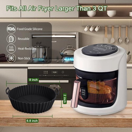 Komzon 3 Pack Air Fryer Silicone Liners, 8Inch Airfryer Liners, AirFryer Basket Liner, Reusable Food Grade Air Fryers Basket Pots Oven Liner Baking Tray, Air Fryer Silicone Mat Accessories Kitchen