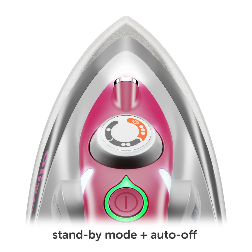 oliso M3Pro Project Steam Iron with Solemate – 1000W Ceramic Soleplate Iron and LED Light for Sewing, Quilting, Crafting, and Travel – Raspberry