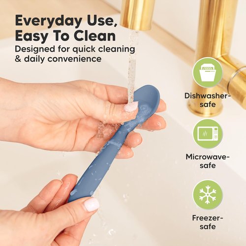 KeaBabies Silicone Baby Spoons - Self Feeding Utensils for 6-12 Months | 3-Pack Dishwasher-Safe Set (Slate)