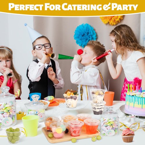 GGOLDMER 60 Pack 9 oz Clear Plastic Cups with Lids No Hole, Dessert Cups Disposable Cups with Lids for Ice Cream, Fruit, Pudding, Cake, Cold Drinks, Smoothie and Snacks