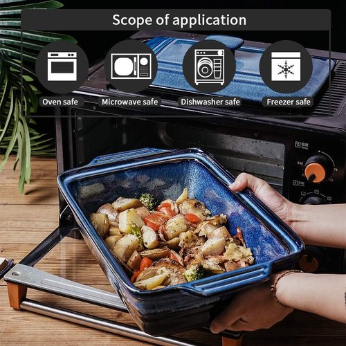 KOOV Ceramic Casserole Dish - Covered Rectangular Lasagna Pan for Cooking | 9 x 13 Inches, Nebula Blue