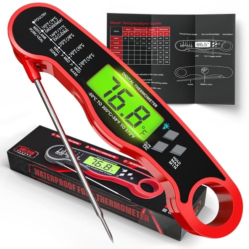 AWLKIM Digital Meat Thermometer - Instant Read Waterproof Cooking Thermometer with Backlight - Red