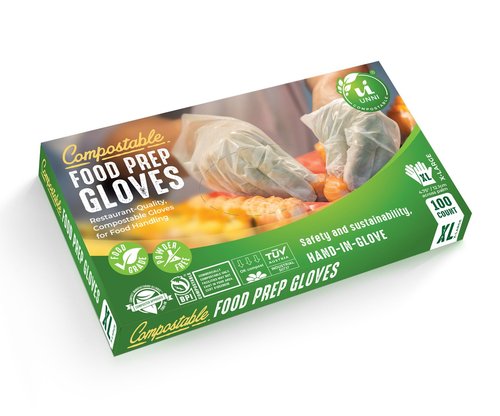 UNNI Compostable Food Prep Gloves, Large, 100 Count, Powder-Free, For Food Handling & Cleaning, ASTM D6400, BPI Certified