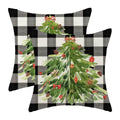 AEIOAE Christmas Pillow Covers 18x18 Inch Set of 2, Buffalo Plaid Christmas Tree Decorative Throw Pillows Farmhouse Linen Nature Forest Xmas Winter Pillow Case for Couch Sofa Outdoor Decor