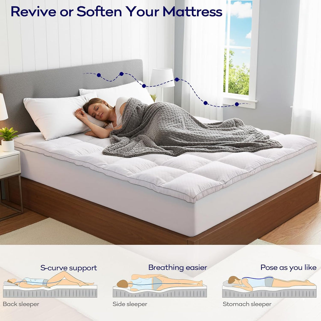 OLANLY Memory Foam Mattress Topper - Dual-Layer 4 Inch Queen Size for Back Pain Relief | Cooling Pillow Top