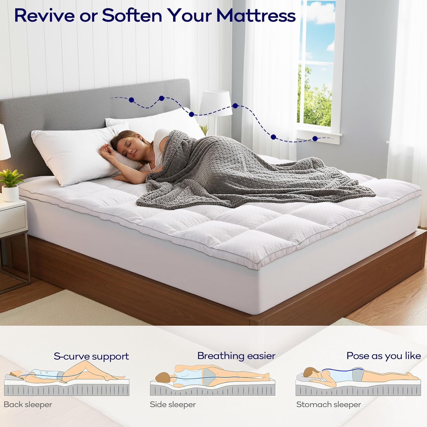 OLANLY Memory Foam Mattress Topper - Dual-Layer 4 Inch Queen Size for Back Pain Relief | Cooling Pillow Top