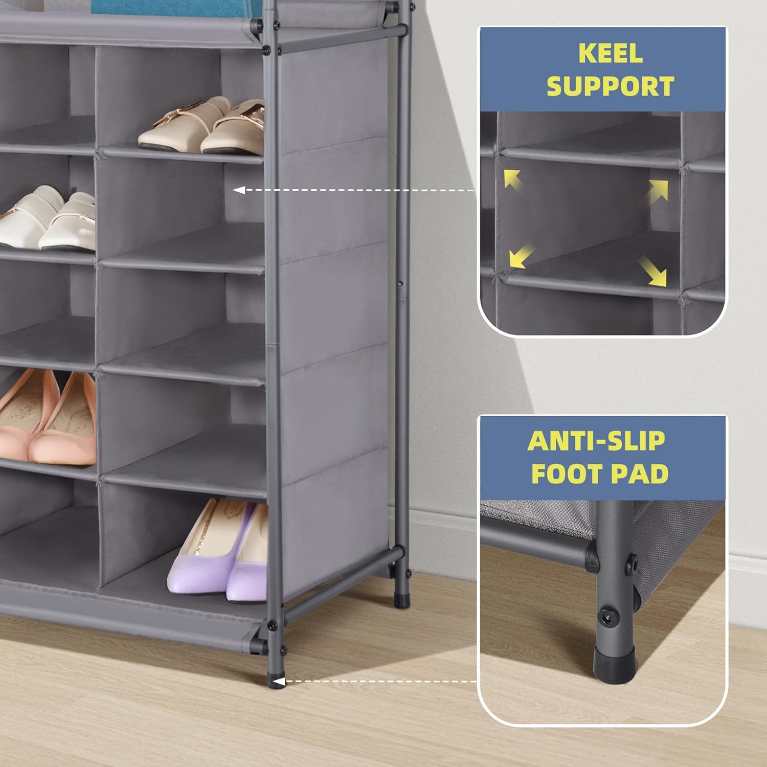 Storage Maniac Stackable Shoe Cubby Organizer - 20-Cube Free Standing Rack for Entryway & Closet | Gray