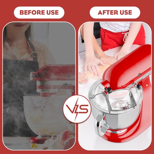 GVODE Pouring Shield for KitchenAid Mixer, Compatible with KitchenAid 4.5-5 QT Tilt-Head Stand Mixers, Detachable Body with Flip-top Feed-inlet Lid, Fits Stainless-Steel, Glass, and Ceramic Bowls.