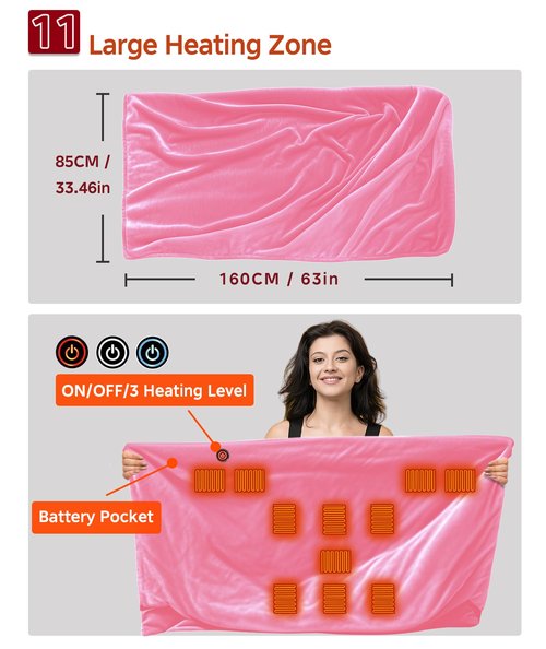Hcaiip Heated Shawl for Women Men Heated Shawl Blanket Cordless with 11 Heating Zones Heated Blanket Throw with Battery Wearable Heated Poncho Shawls