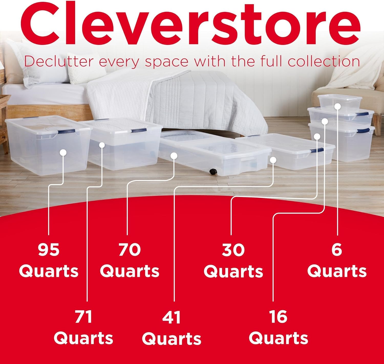 Rubbermaid Cleverstore 71 Qt Clear Storage Bins - Stackable, BPA-Free, 4-Pack | Made in USA