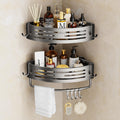 SUBUCOYO Corner Shower Caddy Suction Cup, 2 Pack Shower Shelves Corner No Drilling, Aluminum Alloy Shower Organizer Suction Cup, Removable Bathroom Storage Rack with Towel Bar & Hooks(Gray)