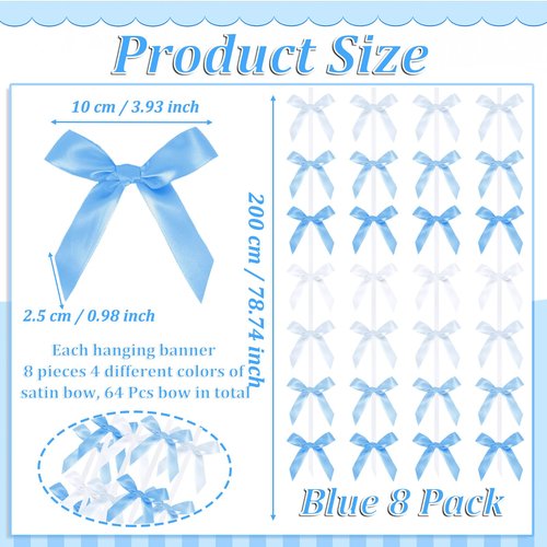 8 Pcs Blue Bows Party Decorations, Bow Wall Decor Ribbon Bows Garland Party Decor for Women Girls Birthday, Baby Shower, Bachelorette Wedding Party, Room Bedroom Decor