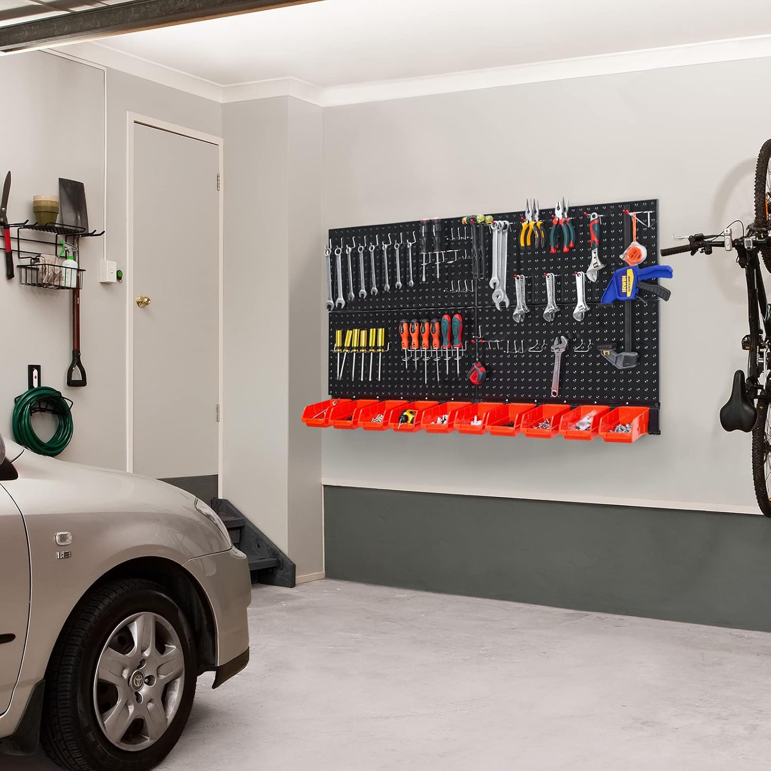 Ultrawall Pegboard Wall Organizer - Black Metal Panels with Hooks & Storage Bins | 59-Piece Garage System