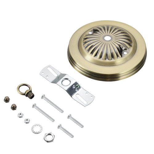 Aspen Creative 21513-21, Traditional Chandelier & Light Fixture Canopy Kit w/Collar Loop, Antique Brass, 5" Diameter, 7/16" Center Hole