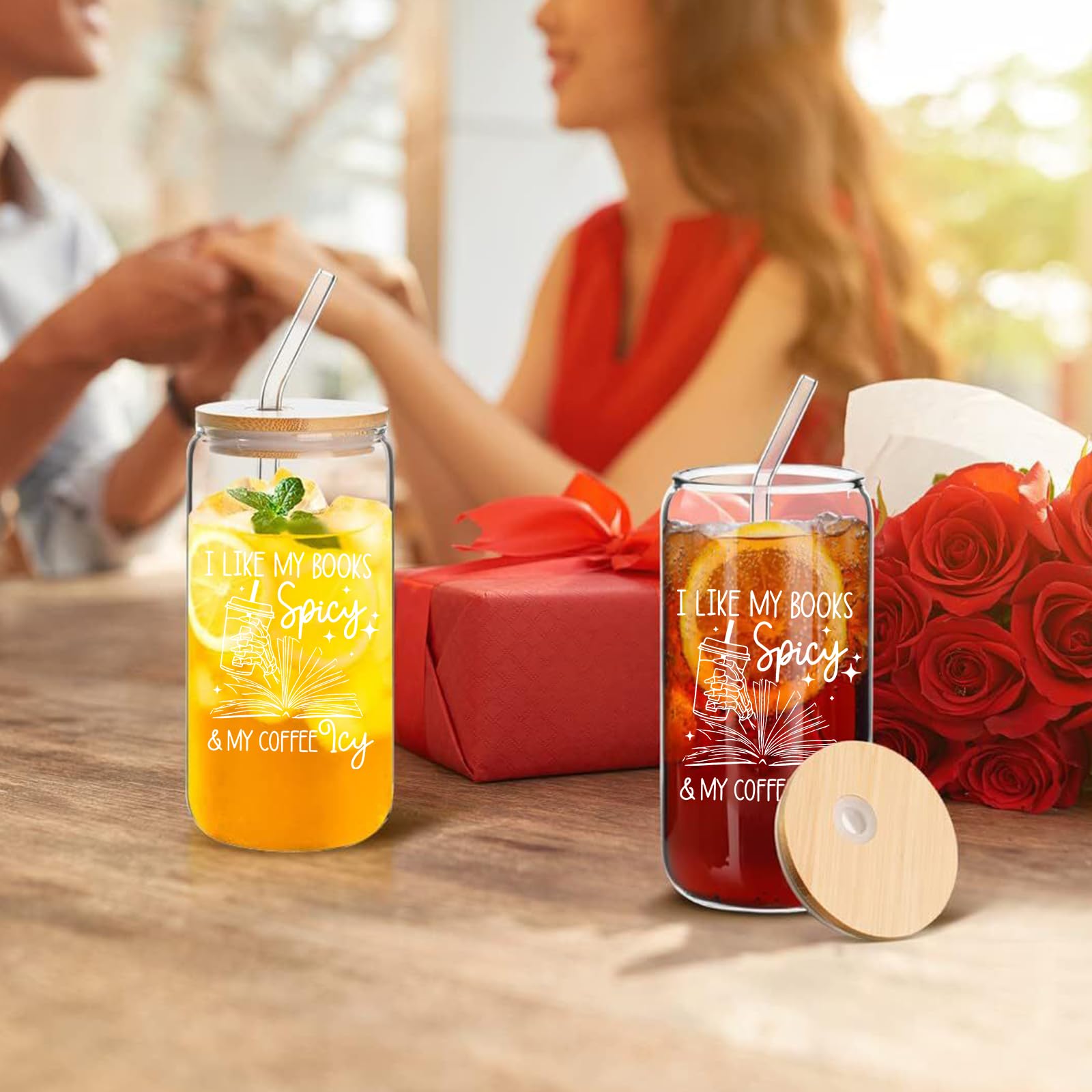 Teeglow Book Lovers Gifts Idea, 16 oz Cute Glass Cups with Lids and Straws, Bookish Present, Mothers Day Reading Gifts for Book Lovers Women, Readers, Bookworm - Coffee Tumbler, Reading Accessories