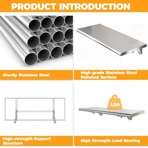 Sidasu 36x12 Inch Folding Concession Shelf, Stainless Steel Food Shelf Stand Serving for Concession Serving Window Food Truck, Kitchen, Counter