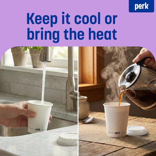 Perk 10 Oz Paper Hot Cups, 500 Count Bulk Disposable Coffee Cups for Hot Beverages, White