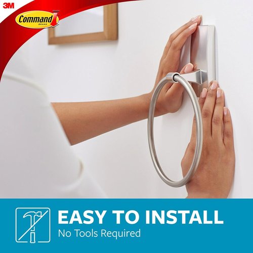 Command Hand Towel Holder - Satin Nickel, Water Resistant Strips, Rust Resistant Bathroom Organizer | Holds Up to 5 lbs