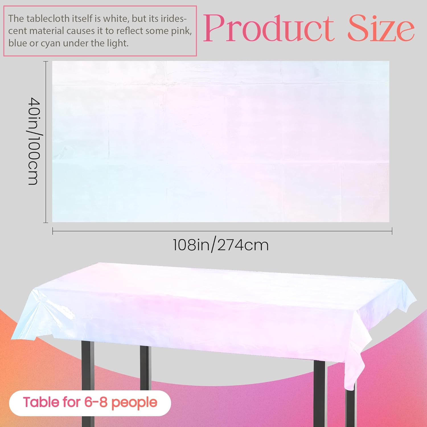 Skiennix 4-Piece White Iridescent Tablecloth Set - 40 x 108” Disposable Glitter Covers for Parties & Weddings