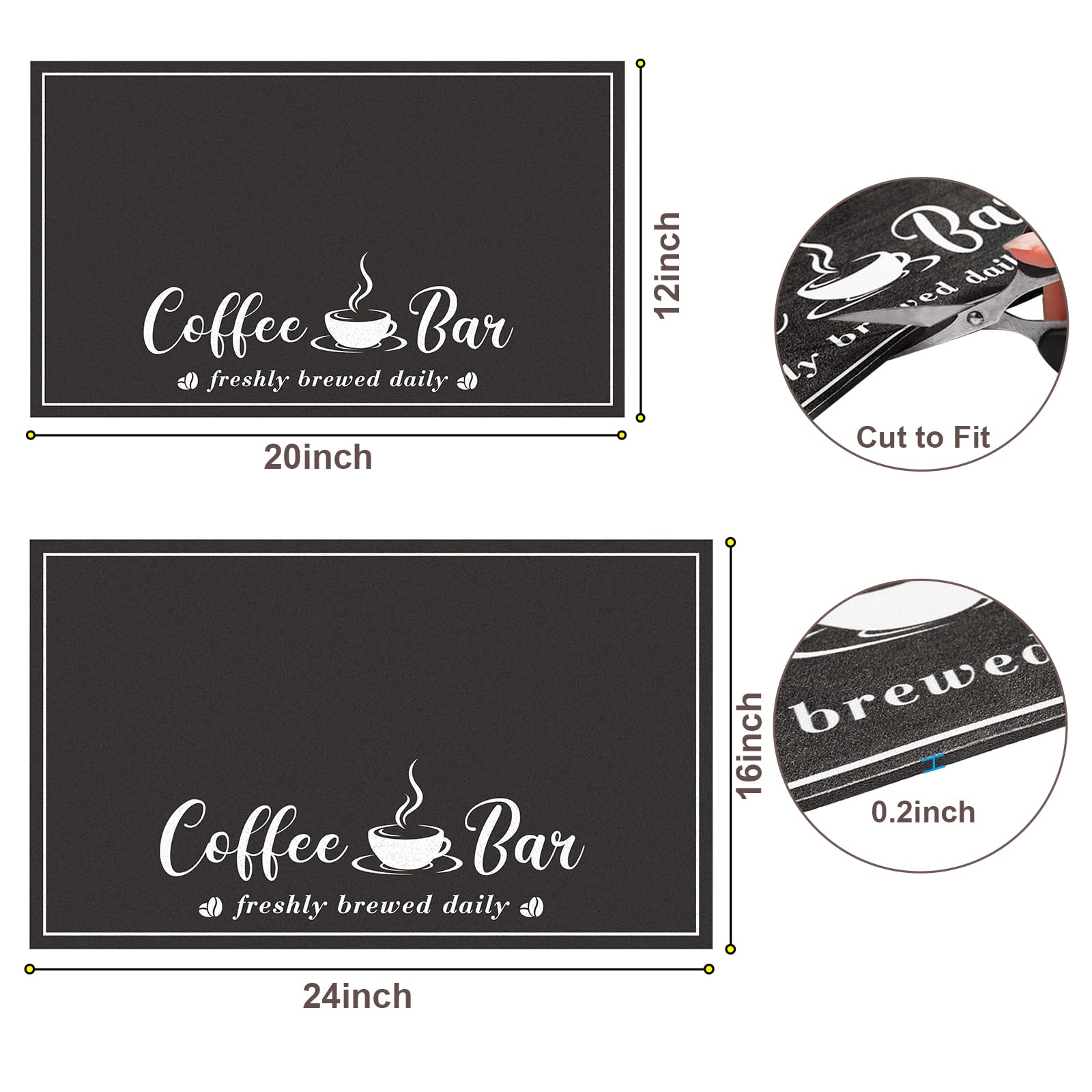 CooRug Absorbent Coffee Mat, Fashion Dish Drying Mat for Kitchen Counter Coffee Bar Accessories Espresso Machine Dish Rack 16" x 24" Black