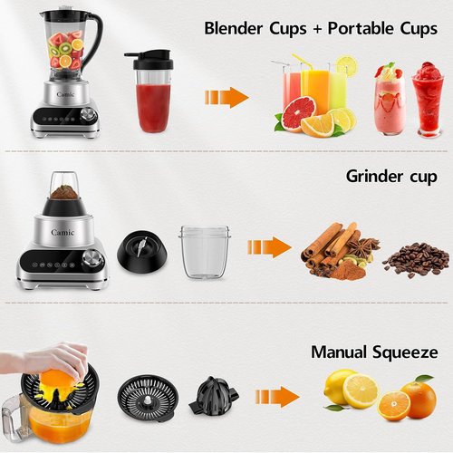 Camic Blender & Food Processor Combo - 6 Functions for Smoothies, Chopping & More | 72 oz. Blender & 64 oz. Processor Bowl