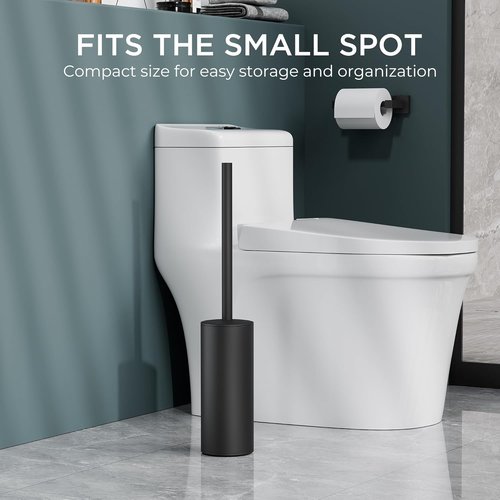 FORIOUS Toilet Brush Set - Heavy Duty 304 Stainless Steel Base & Long Handle - 2 Brush Heads Included