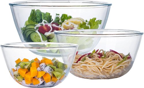 Homwin Glass Mixing Bowl Set - 3-Piece High Borosilicate Bowls for Baking & Serving | Microwave & Dishwasher Safe