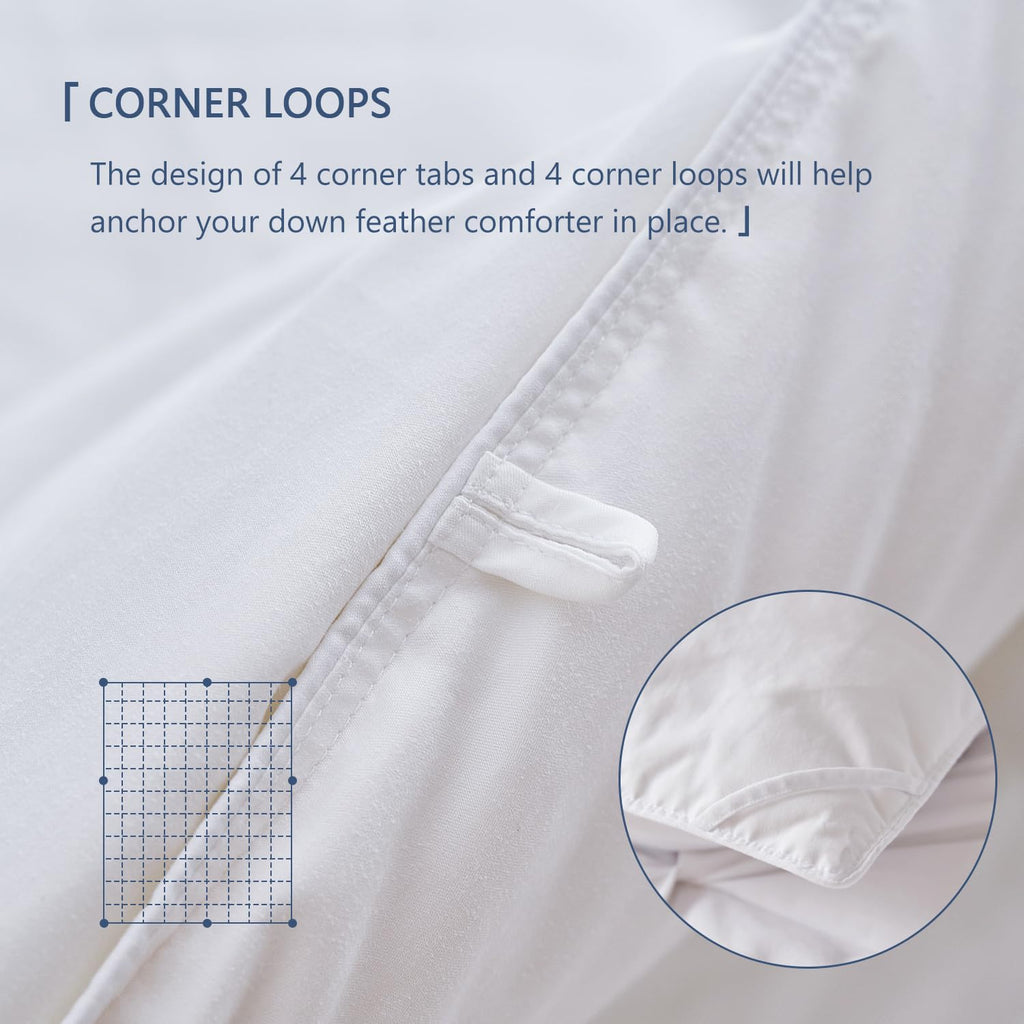 zzlamb Extra Lightweight White Down Feather Comforter, Breathable Blanket for Hot Sleeper Summer Weight, Cotton-Blended Shell Down-Proof Duvet Insert with Corner Tabs for King Bed 106''x90'', White