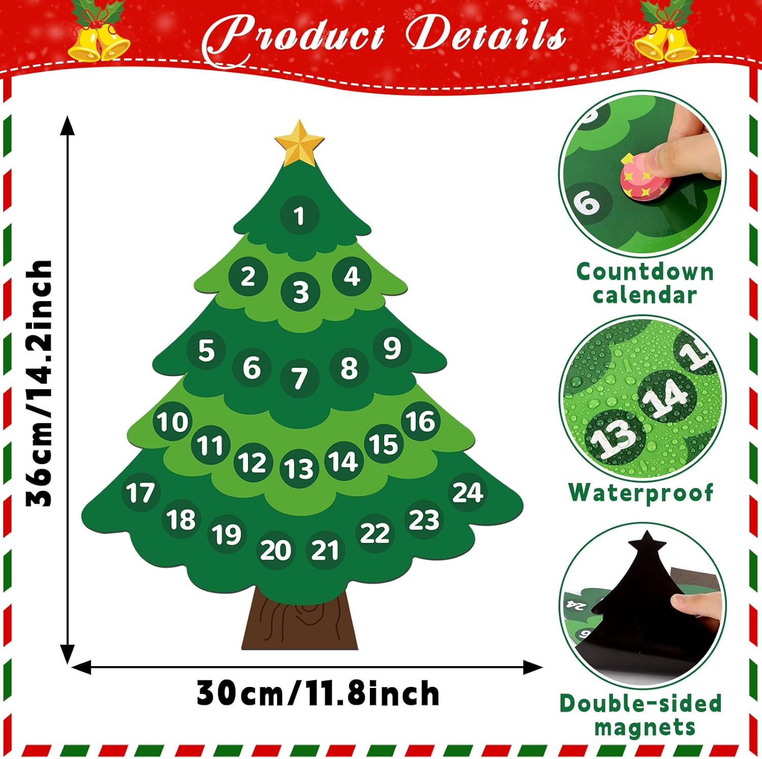 Skiennix Christmas Advent Calendar Magnets - Countdown to Xmas Tree | Fun Holiday Decor for Kids & Adults