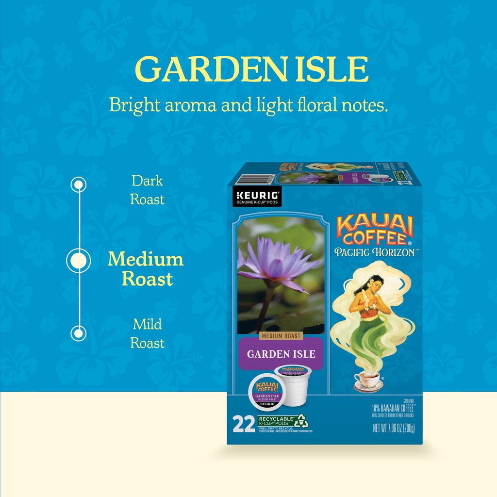 Kauai Coffee K-Cup Pods for Keurig Brewers – Arabica Coffee, 10% Hawaiian – Medium Roast, Bright Aroma With Light Floral Notes – Garden Isle, 1 Pack of 22 Single Serve K-Cups