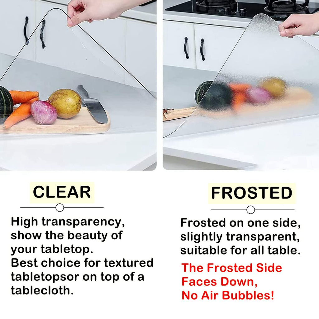 Leffora Frosted Table Cover Protector 60 x 60 Inch, 1.5mm Thick Plastic Desk Protector Mat, Square Waterproof PVC Placemats, Transparent Mat for Desktop, Dining Room Table, Dresser, Writing Desk