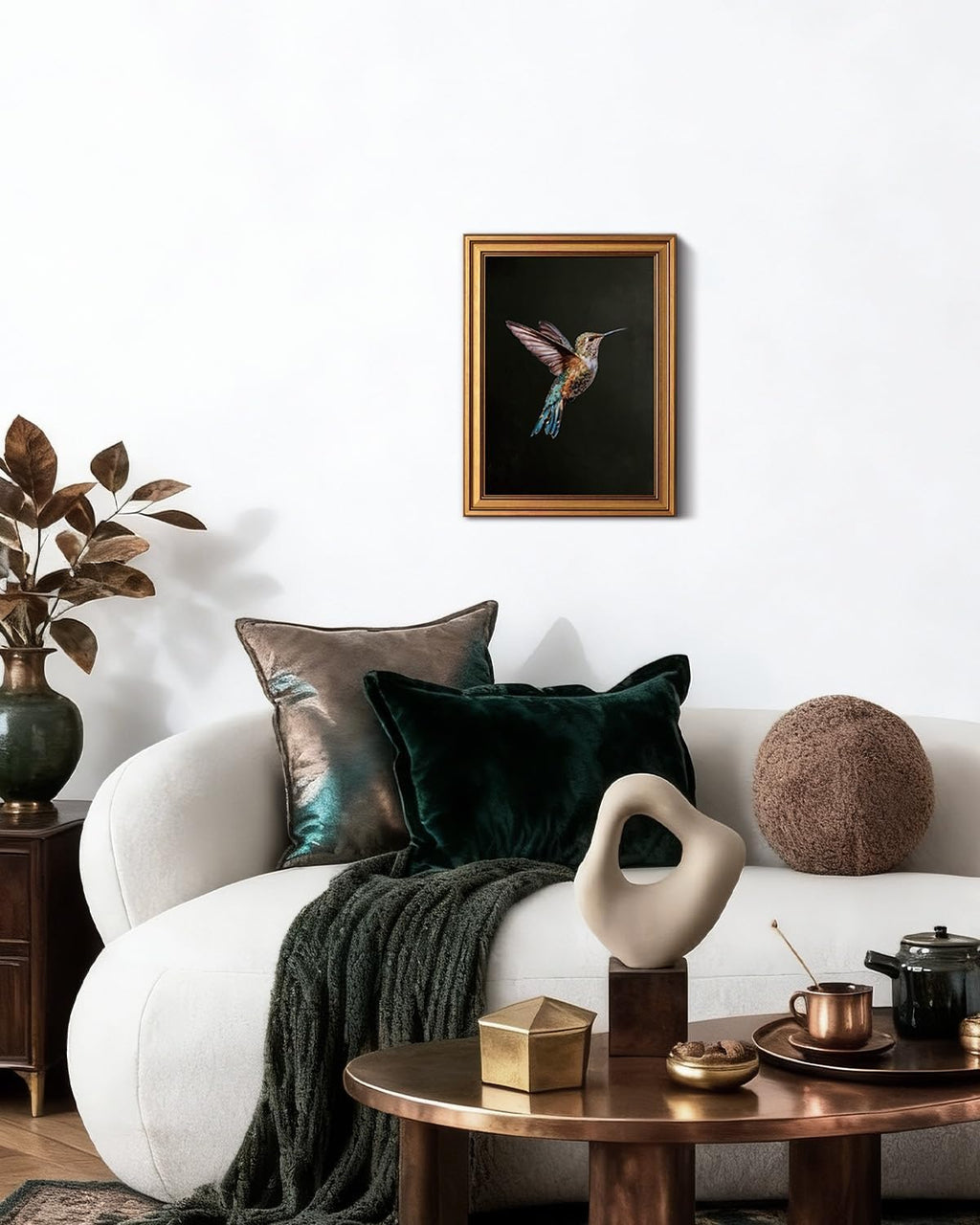 VIYYIEA Gold Framed Canvas Wall Art - Dark Hummingbird Photo Art Print for Home Decor | 12x16 Inch