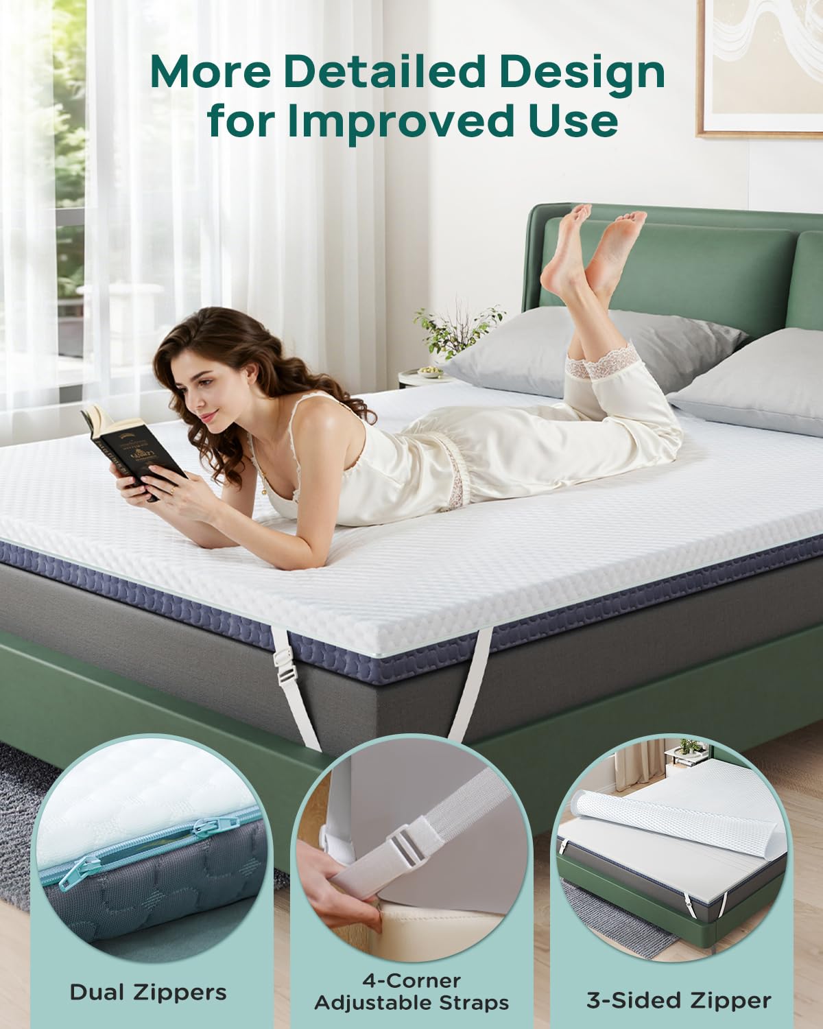 Releep 3 inch Firm Twin XL Mattress Topper for College Dorm, Memory Foam Bed Topper with Soft & Firm Options for Back Pain Relief, Mattress Topper with 2-Sided Cover, CertiPUR Certified, Dorm Bed