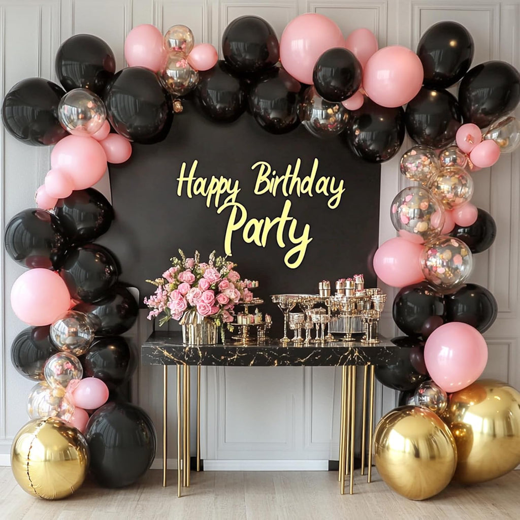 RUBFAC Black Latex Balloons - 135pcs in 5-18 Inch Sizes for Halloween, Birthday & Wedding Decor