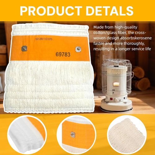 32225 Kerosene Heater Wicks 3-Pack – Replacement for Kero World KW-24C, DuraHeat DH-2300, Dyna-GLO CV-2300/RMC-95C, Envirotemp & Keroheat Heaters – Durable Cotton/Fiberglass Wick Set (3 pack)