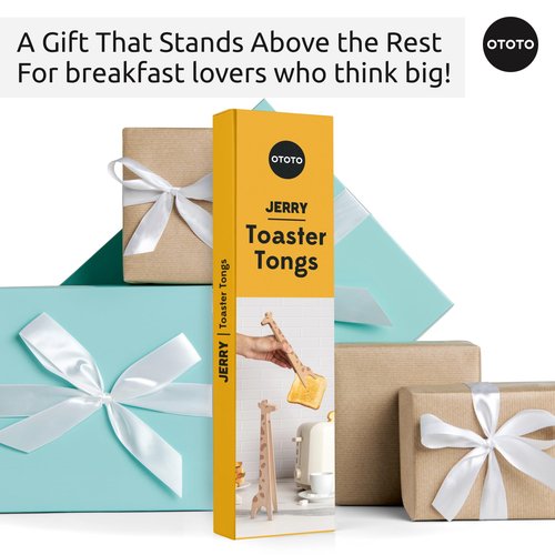 NEW OTOTO Jerry the Giraffe Toaster Tongs - Multipurpose Wooden Tongs for Cooking, Serving Food, Kitchen Gifts, Fun Gifts, Cute Kitchen Accessories, Fun Gadgets