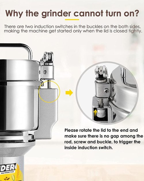 CGOLDENWALL Safety Upgraded Electric Grain Grinder Mill High-speed Dry Spice Herb Mill Grinding Machine with 1500W Commercial Motor Overload Protection CE 110V (300g Hand-held Type)